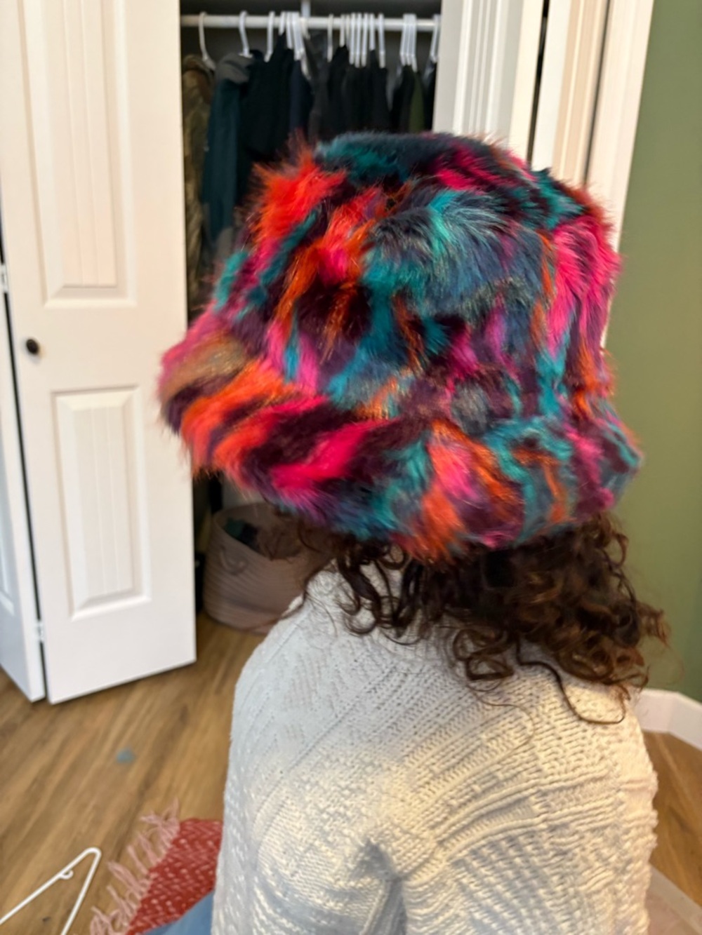 Colorful Faux Fur Kids Bucket Hat - Multicolor - Picture 2 of 3